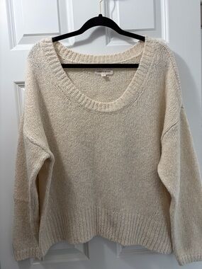 Lucky Brand Oatmeal Scoop Neck Knit Sweater